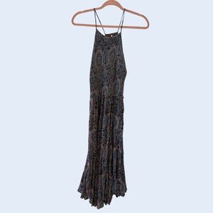 Free People Boho Halter Maxi Dress Blue Purple Paisley M